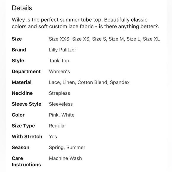 Lilly Pulitzer Wiley Tube Top in Coral Reef Tint Pink, Size Small | Lace Summer - Picture 11 of 11